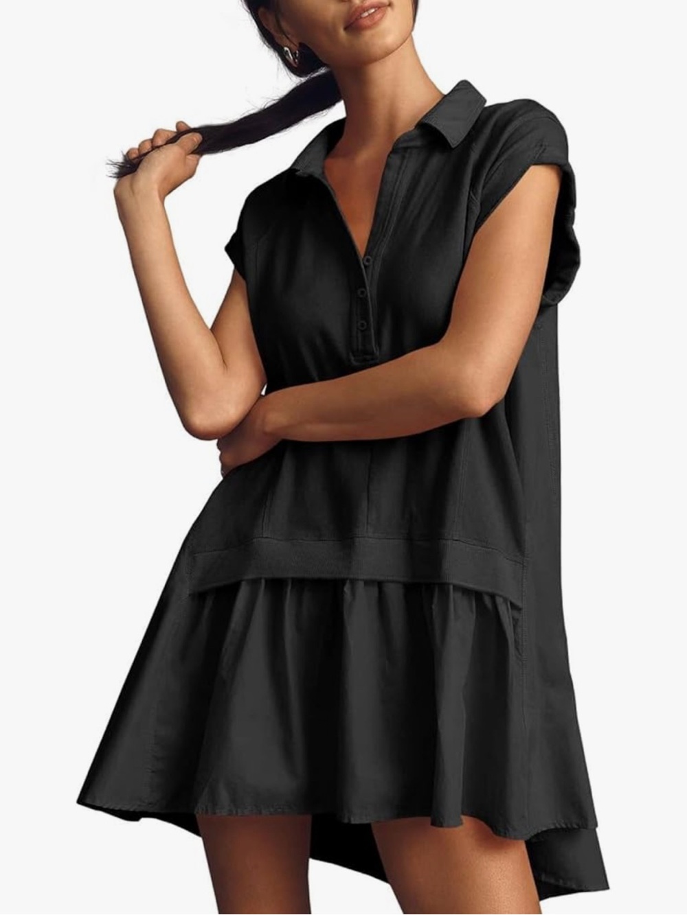 Amazon Black Short Sleeve Polo Mini Dress